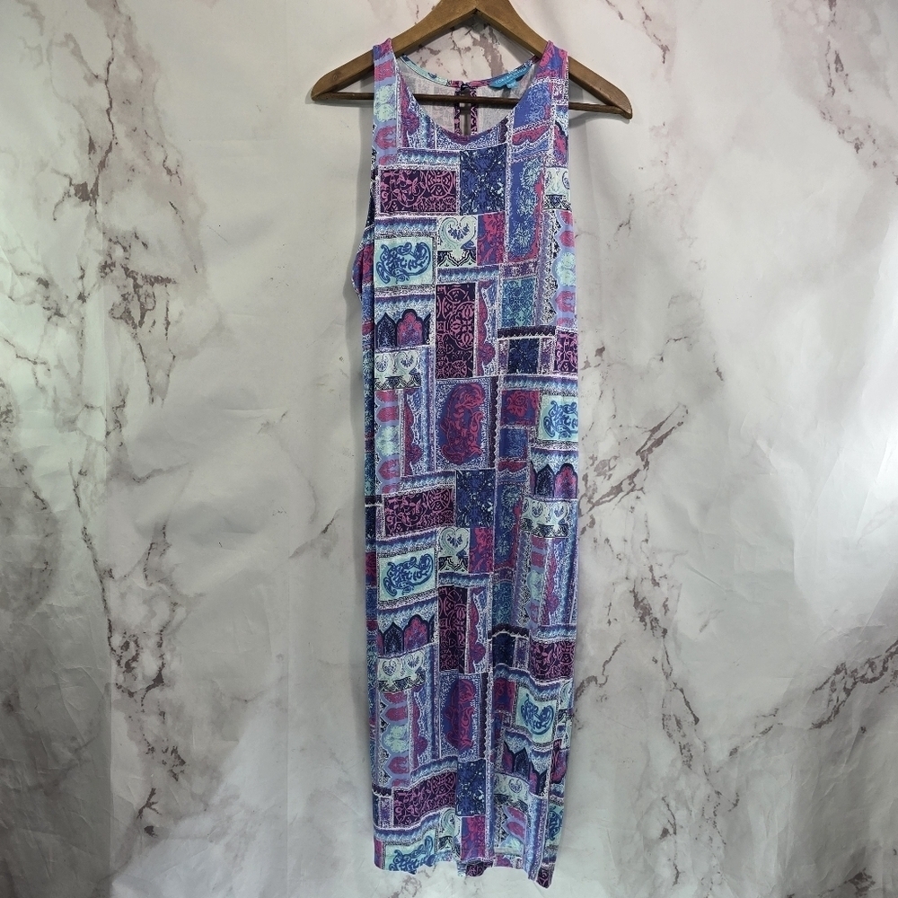Tori Richard Dress Womens Large Pink Blue Purple Pink Floral Maxi Tank Honolulu